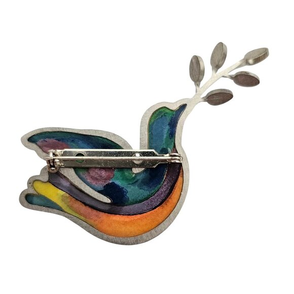 Seeka Dove Brooch, Pink Eye, Yellow Green Pin - Picture 6 of 9